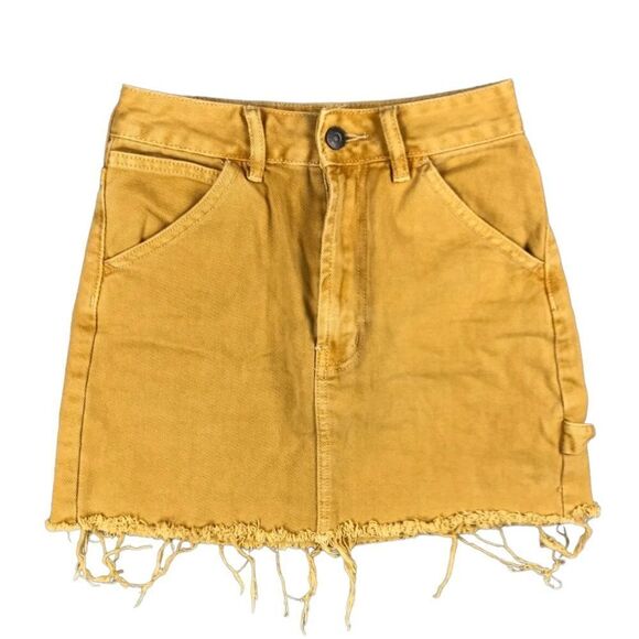 Pacsun Mustard Cargo Utility Raw Hem Jean Casual Relaxed Mini Skirt - Picture 1 of 5